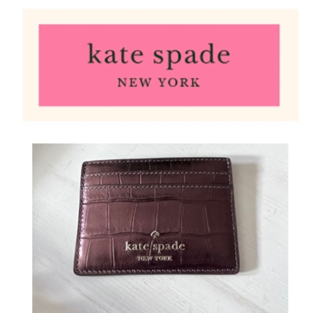 NWT Kate Spade Madison Croc Embossed Small Slim Card Holder